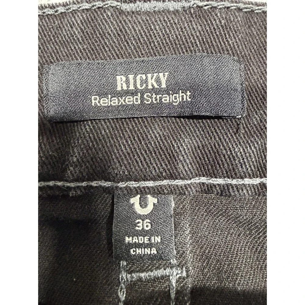 True Religion Ricky Jeans Mens 36x29 Relaxed‎ Straight Stretch Charcoal Wash